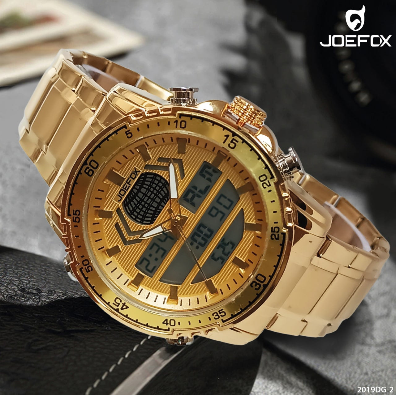 2019DG-2 RELOJ JOEFOX DOBLE HORA DORADO