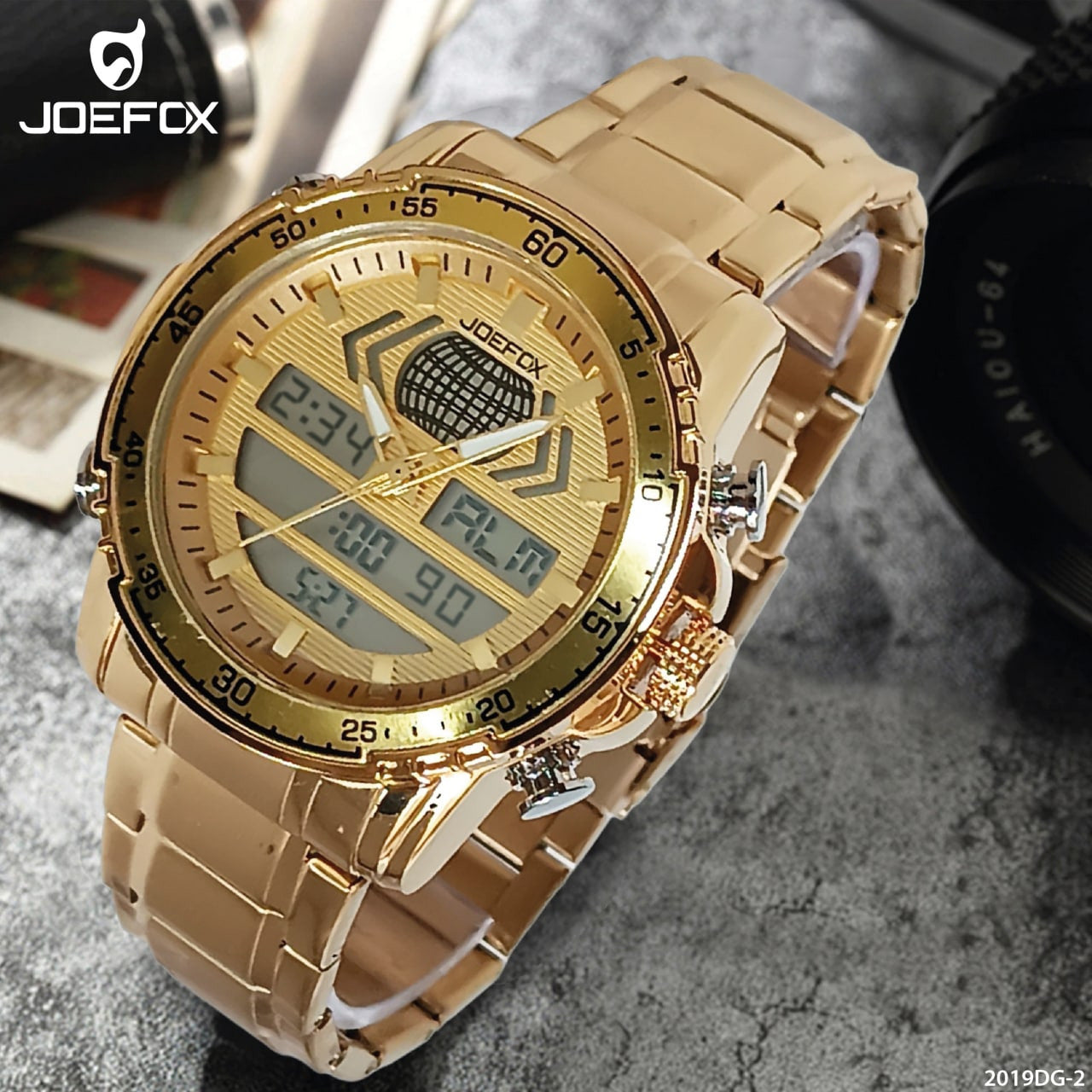 2019DG-2 RELOJ JOEFOX DOBLE HORA DORADO