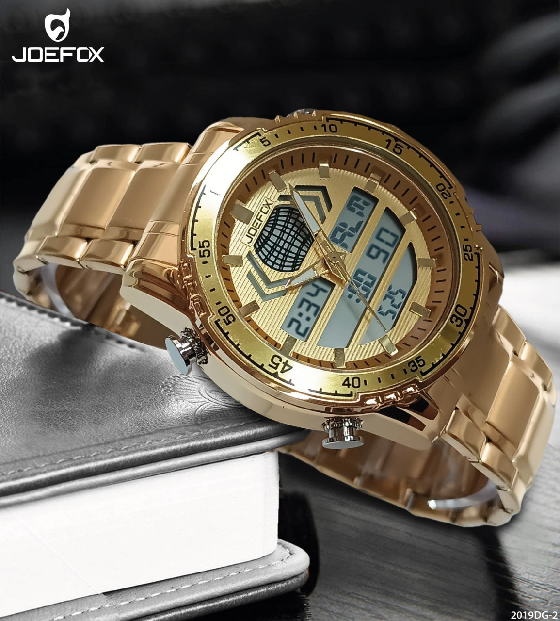 2019DG-2 RELOJ JOEFOX DOBLE HORA DORADO